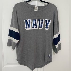 SUPER RARE HTF VS PINK Navy Sequin Bling Shirt